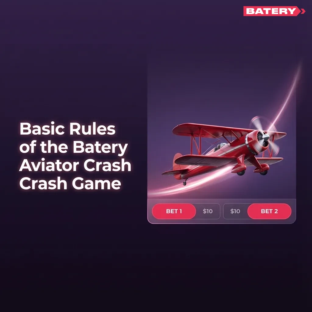Infographic of Batery Aviator crash game rules with red plane, rising multiplier, and cash-out timing tips