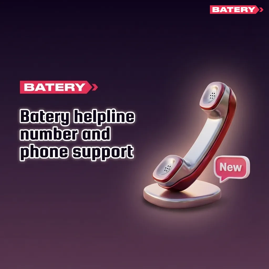 Graphic showing Batery India helpline phone support number and icons for urgent betting, account, and payment assistance.