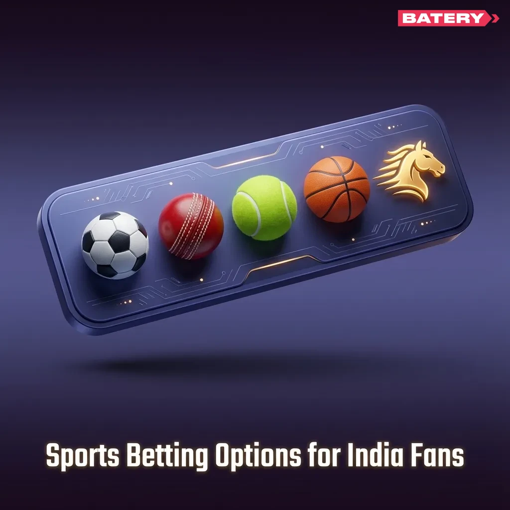 Sports betting interface showcasing cricket, football, tennis and other options popular with Indian fans