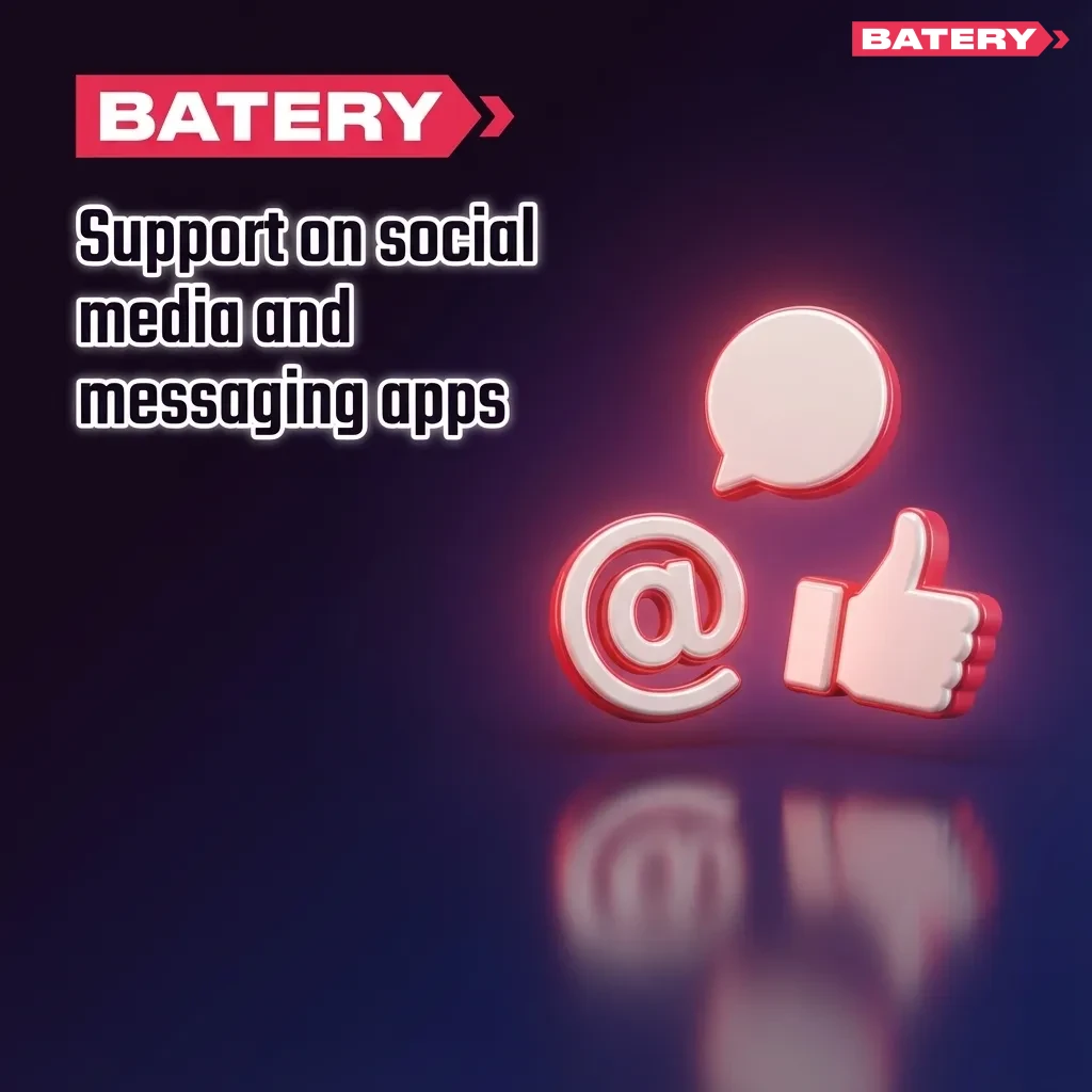 Person holding phone with Telegram, WhatsApp, and social app icons, messaging Batery customer support for help