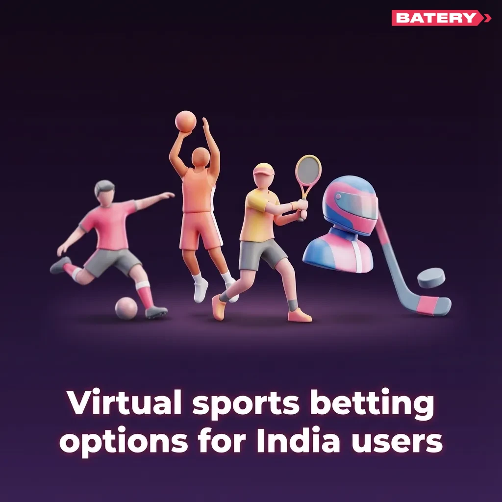 Illustration of virtual football, cricket, horse racing, and greyhound betting options for Indian users on Batery India platform