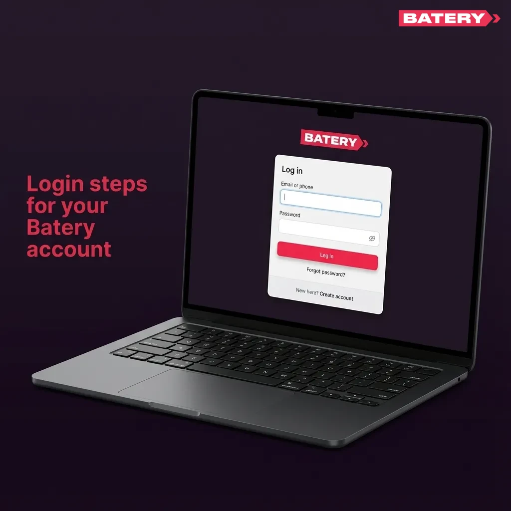 Illustrated steps showing how to quickly log in to your Batery betting and casino account on the website