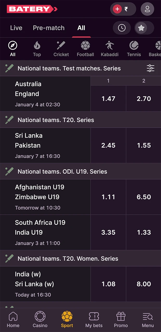 Identify the most profitable sports discipline for your bets on the Batery website.