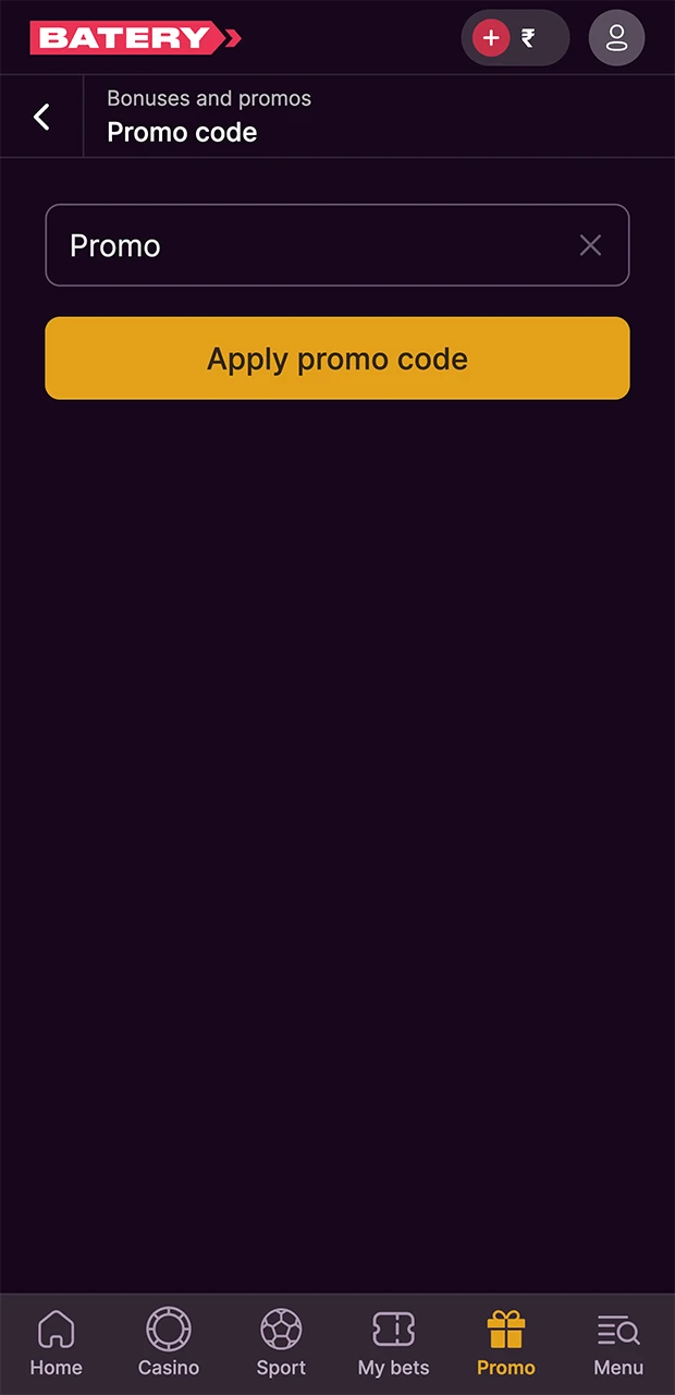 Don't forget to enter the promo code from Batery, which will significantly increase your balance.