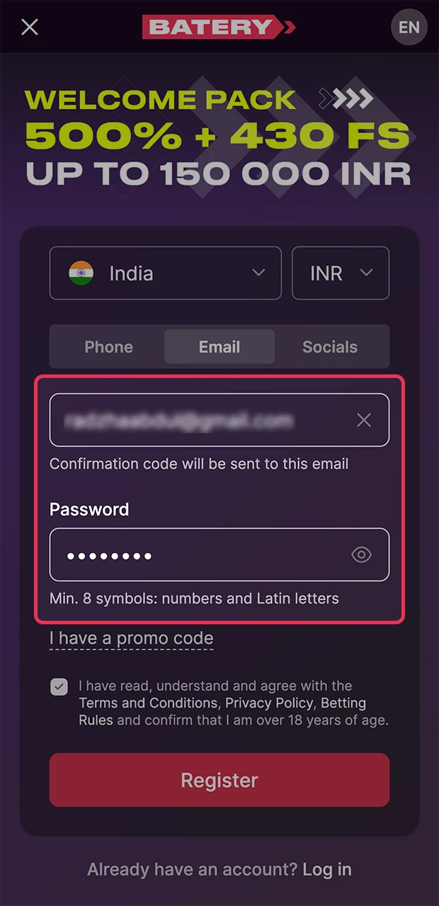 Please enter only accurate information when registering on the Batery website.