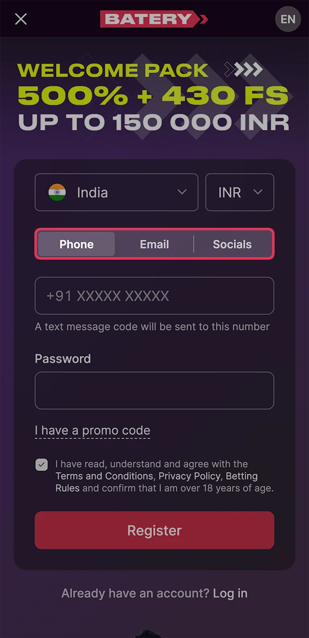 Use the convenient and quick registration method on the Batery website.