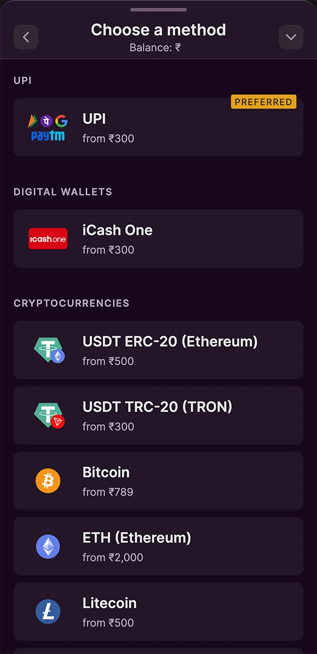 Choose the method that is most convenient for you to top up your account at Batery Casino.