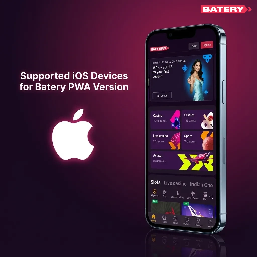 Table listing Apple iPhone and iPad models that support the Batery PWA in Safari