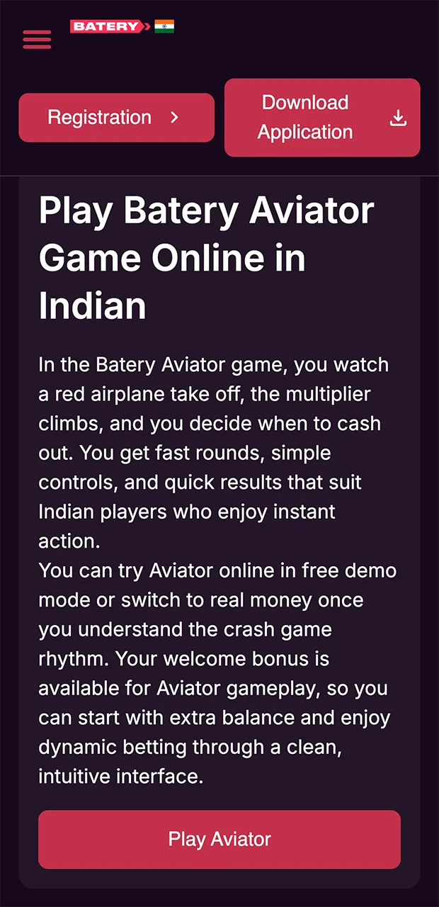 Go to the Batery website using the button and start playing Aviator.