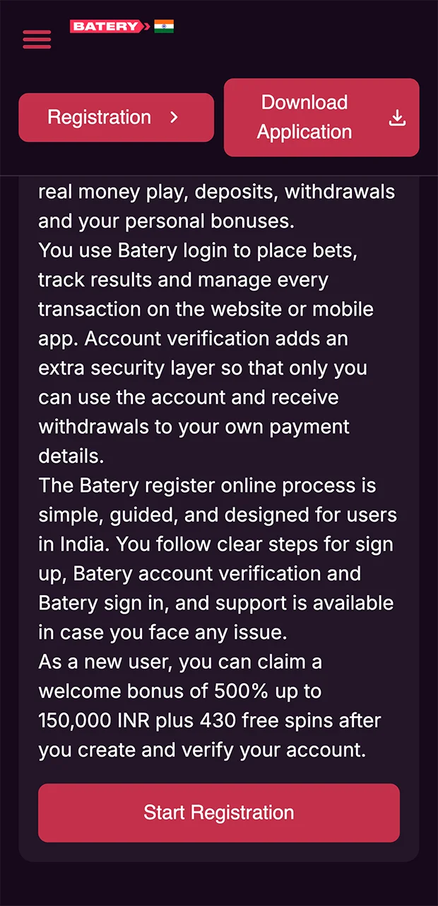 Use the link on the website to proceed to registration with Batery.